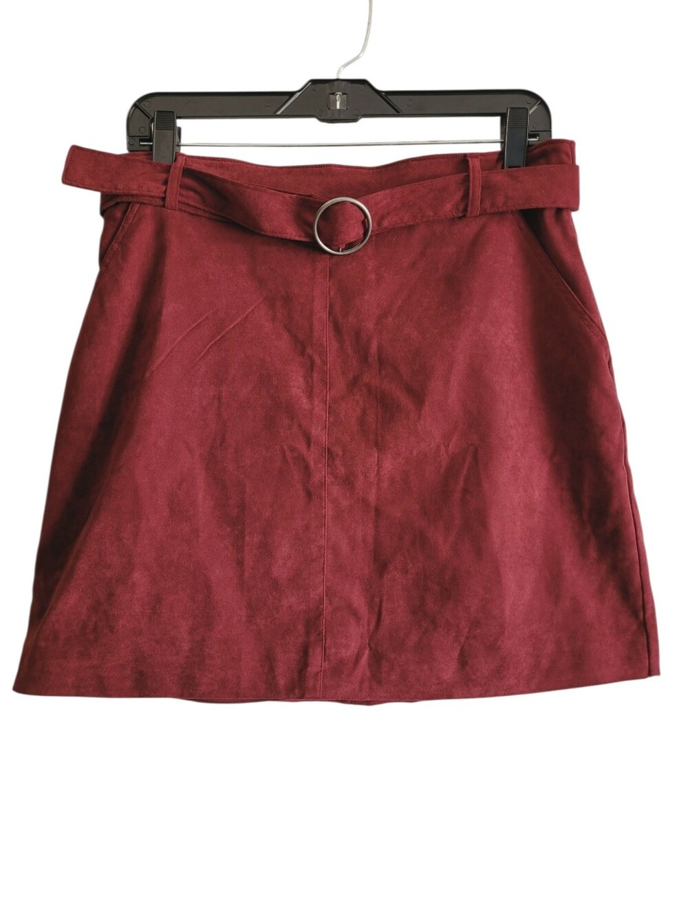 Hollister Ultra High Rise Burgundy Belted Mini Skirt Wmn Large Party Casual NEW